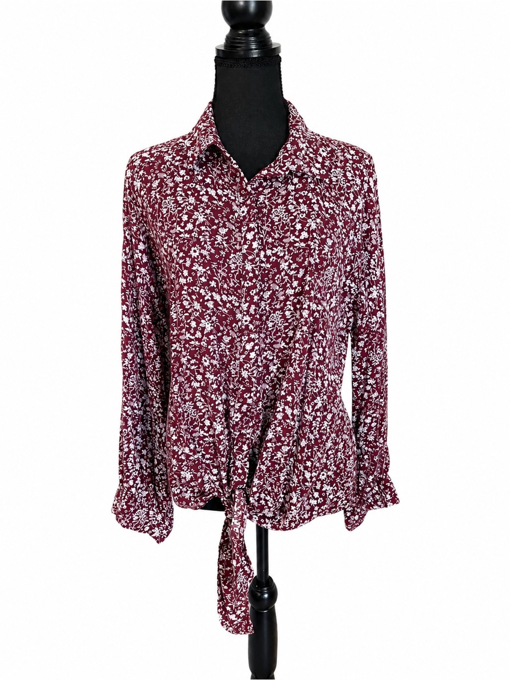 JODIFL Floral Tie-Front Button Down Shirt Size Large Romantic Boho Cottagecore